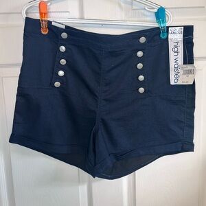 Almost Famous Women's Dark Blue Buttoned High Waist Shorts